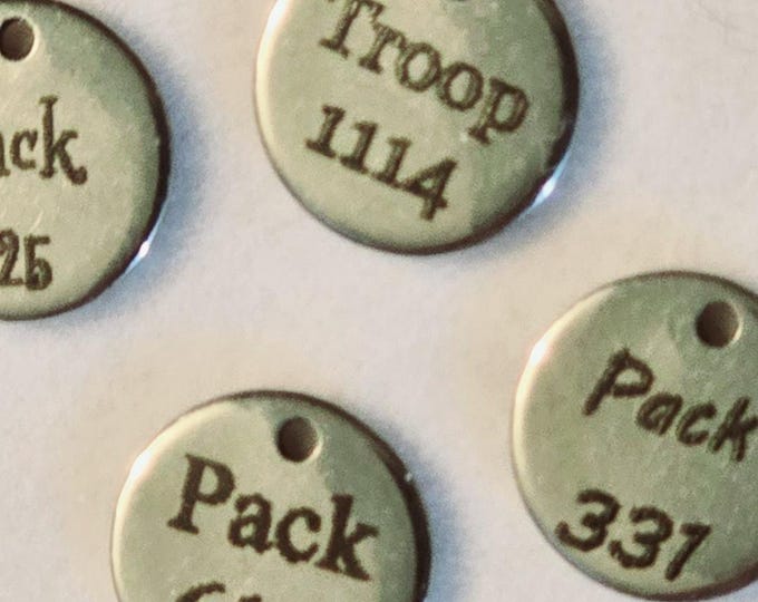 ADD A Custom Stainless Steel Pack or Troop Number to your purchase, Boy Scout, Cub Scout, Eagle Scout, Girl Scout, Webelo Scout,