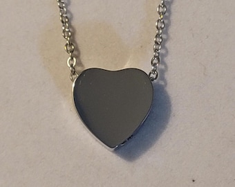 Silver Heart Cremation Urn Necklace, Stainless Steel