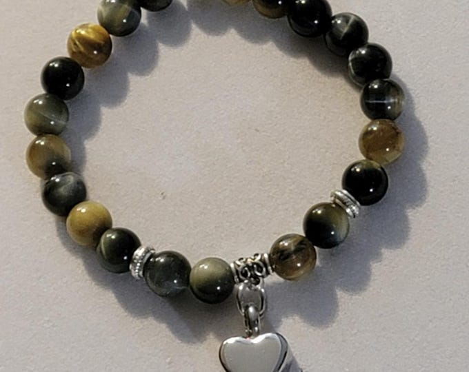 Silver Gold Blue Tiger Eye Beaded Urn Bracelet, Cremation Jewelry, Memorial Jewelry, Urn Jewelry, Cremation Bracelet, Bracelet