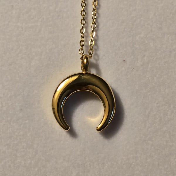 Gold Crescent Moon Cremation Urn Necklace: Stainless Steel Memorial Jewelry, For Ashes