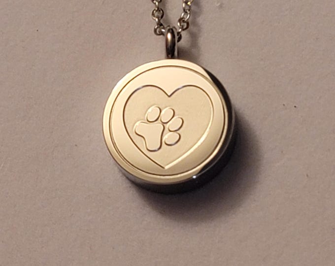 Silver Round Cremation Urn with Pawprint Necklace, Necklace, Necklace For Ashes, Cremation Jewelry, Cremation Necklace, For Pet, Dog, Cat