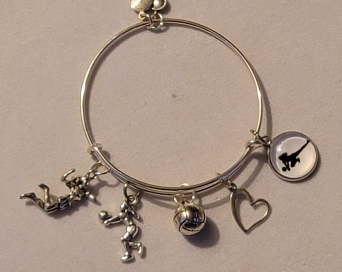 Silver Volleyball Bangle Bracelet, Charm Bracelet, Volleyball Bracelet, Bracelet, Volleyball Lover, Gift, Volleyball Charm Bracelet