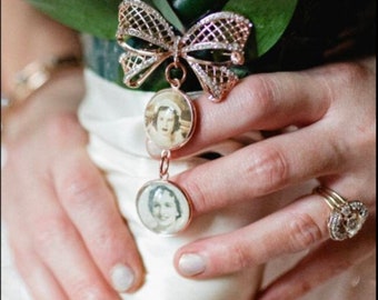 Rose Gold Bridal Bouquet Photo Charm: Memorial Wedding Pin