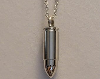 Silver Bullet Cremation Urn Necklace, Memorial Ash Jewelry