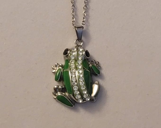 Silver and Green Frog Cremation Urn Necklace, Cremation Jewelry, Urn Necklace, Frog, Gift, For Human Ashes, Frog Urn Necklace, Necklace