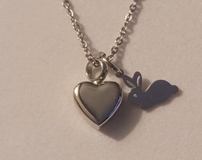 Silver Heart with Rabbit Cremation Urn Necklace, Memorial Jewelry, Urn Necklace, Cremation Jewelry, Cremation Necklace, Bunny Ashes Necklace