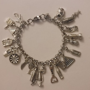 Silver Bartender Charm Bracelet: Stainless Steel Chain, Mixology Gift