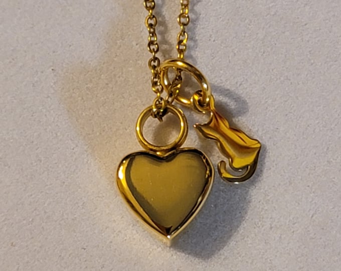 Gold Heart with Cat Cremation Urn Necklace, Memorial Jewelry, Urn Necklace, Cremation Jewelry, Cremation Necklace, Cat Ashes Necklace