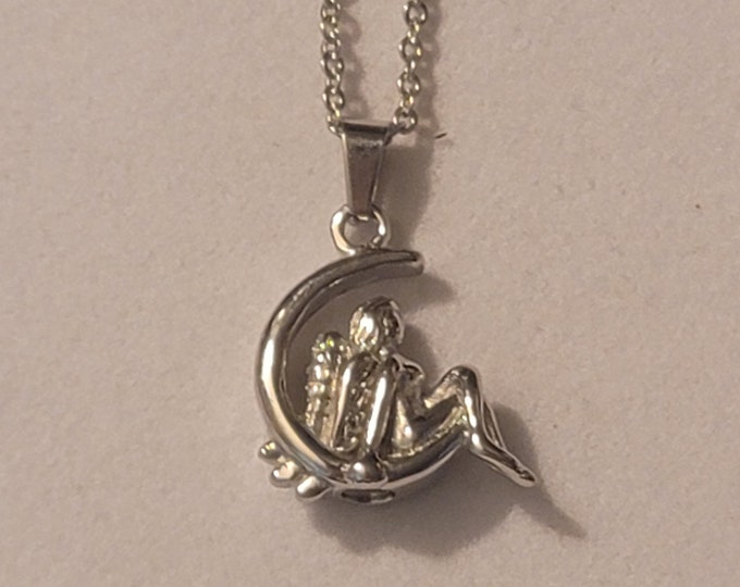 Silver Fairy on the Moon Cremation Urn Necklace, For Human Remains, Cremation Jewelry, Fairy Urn, Memorial Necklace, Nevada For Ashes, Gift