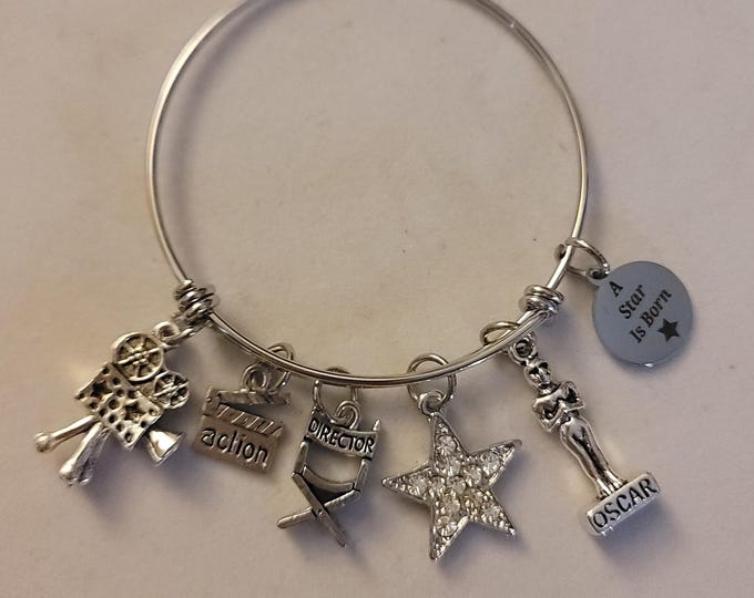 Silver Actress Bangle Bracelet, Actress, Actor, Charm Bracelet, Actress Cleaner Charm Bracelet, Gift For Actress, Bangle Bracelet, Talent
