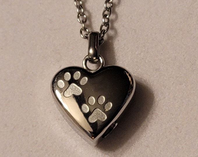 Silver Heart with Etched Paw Prints Cremation Urn Necklace, Cremation Jewelry, Urn Jewelry, For Dog Ashes, Necklace For Ashes, Gift