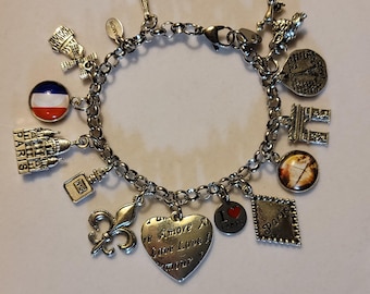 Silver Paris Charm Bracelet: Eiffel Tower, Fleur-de-lis