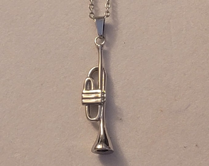 Silver Trumpet Cremation Urn Necklace, Trumpet, Necklace For Ashes, Cremation Jewelry, Urn, Necklace, Trumpet Urn, Gift, Musical Instrument