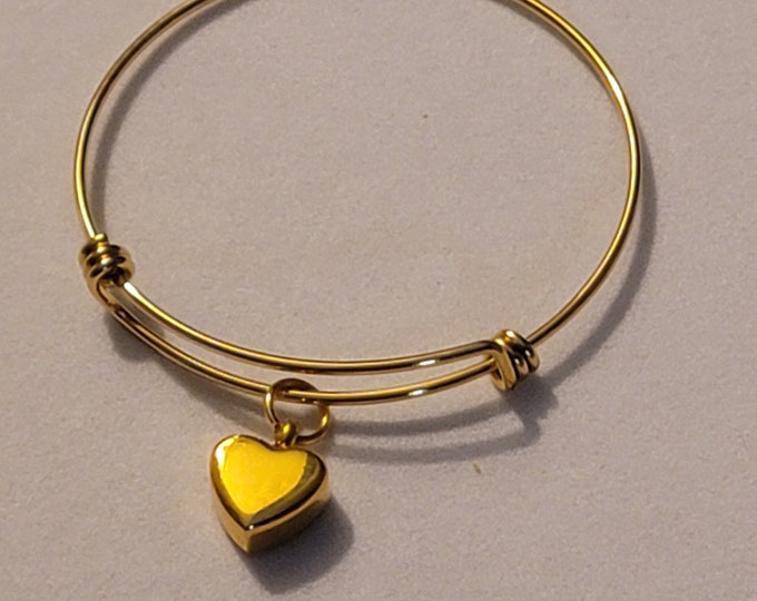 Gold Heart Cremation Urn Bangle Bracelet