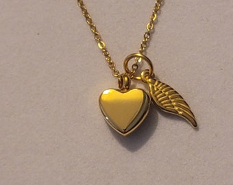 Gold Heart with Angel Wing Cremation Urn Necklace, Memorial Necklace, Memorial Jewelry, Cremation Necklace, Cremation Jewelry, Gift