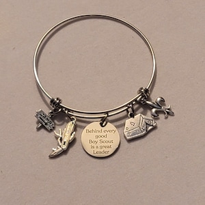 Silver Boy Scout Bangle Bracelet, Boy Scout Scout Leader, Gift, Bracelet, Boy Scout Charm Bracelet, Scouts, Gift For Boy Scout