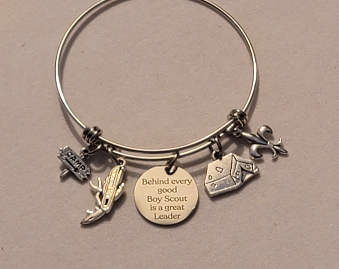 Silver Boy Scout Bangle Bracelet, Boy Scout Scout Leader, Gift, Bracelet, Boy Scout Charm Bracelet, Scouts, Gift For Boy Scout