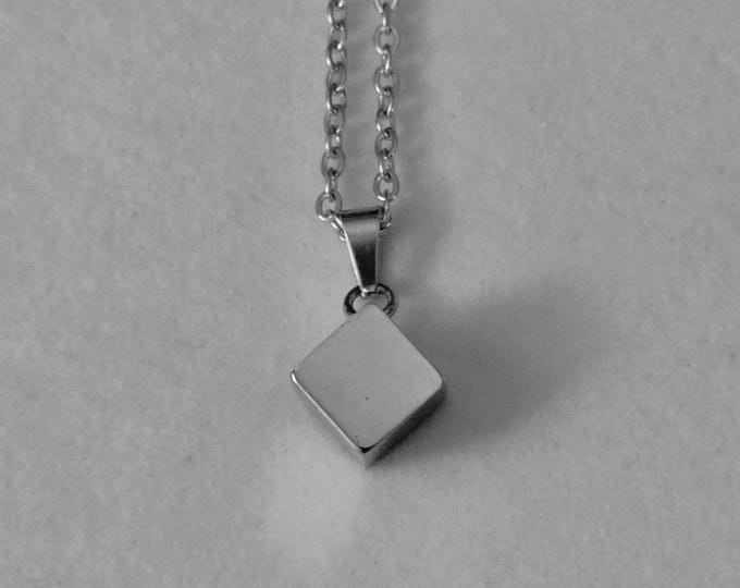 Tiny Square Box Cremation Urn Necklace, Stainless Steel Ashes Holder