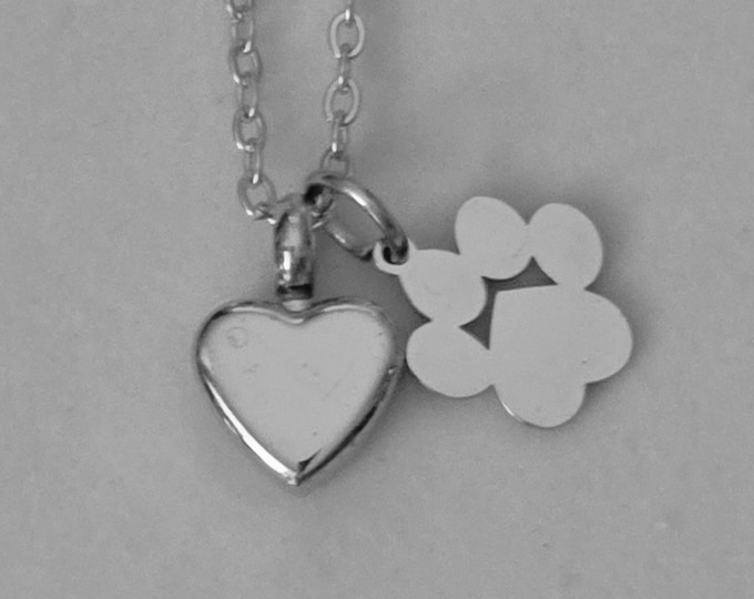 Silver Heart Pawprint Cremation Urn Necklace: Memorial Jewelry