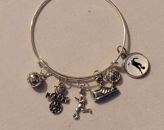 Silver Soccer Bangle Bracelet, Charm Bracelet, Soccer Bracelet, Bracelet, Soccer Lover, Gift, Soccer Charm Bracelet