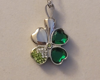 Silver Shamrock Cremation Urn Necklace: Green Clover Ash Keepsake