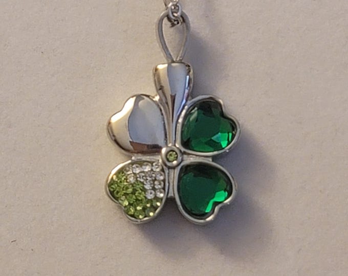 Silver and Green Shamrock Cremation Urn Necklace, Cremation Jewelry, Urn Necklace, Shamrock, Gift, For Human Ashes, Clover Urn Necklace
