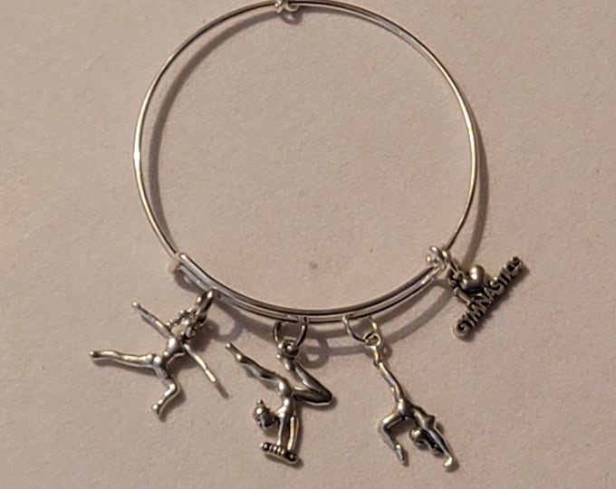 Silver Gymnastics Bangle Bracelet, Gymnast Bracelet, Charm Bracelet, Gymnastics, Bracelet, Bangle Bracelet, Gift