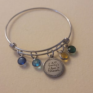 Silver Custom Family Birthstone Bangle Bracelet, Birthstone Bracelet, Bracelet, Charm Bracelet, Birthstone Charm Bracelet, Gift