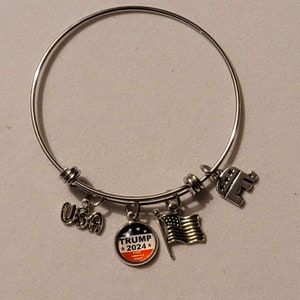 Silber Trump 2024 Armreif, Republikanischer Armreif, Donald Trump für Präsidenten 2024, Armband, Bettelarmband, Geschenk, Wahl 24