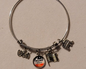 Silver Trump 2024 Bangle Bracelet, Republican Bangle Bracelet, Donald Trump For President 2024, Bracelet, Charm Bracelet, Gift, Election 24