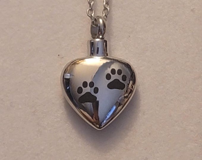 Silver Heart with Paw Prints Cremation Urn Necklace, Cremation Jewelry, Urn Jewelry, Memorial Jewelry, Cremation Jewelry, Dog Ashes Necklace