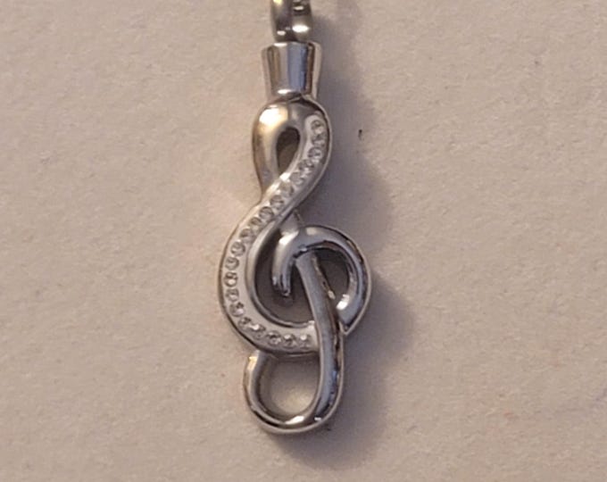 Silver Treble Clef Cremation Urn Necklace, Treble Clef Urn Necklace, Necklace, Music Note, Ashes, For Human Remains, Memorial Urn, Gift
