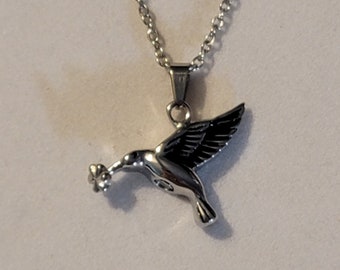 Collar de urna de cremación de colibrí de plata: joyería conmemorativa de acero inoxidable