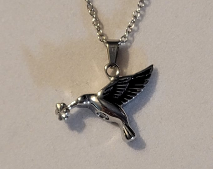 Silver Hummingbird Cremation Urn Necklace, Cremation Jewelry, Urn Jewelry, Memorial Jewelry,  Urn Necklace, Cremation Necklace, Hummingbird