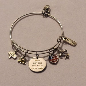 Silver Scout Bangle Bracelet, Scout Leader, Gift, Bracelet, Scout BSA, Charm Bracelet, Scouts, Gift For Scout bsa
