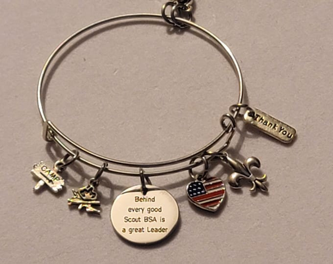 Silver Scout Bangle Bracelet, Scout Leader, Gift, Bracelet, Scout BSA, Charm Bracelet, Scouts, Gift For Scout bsa