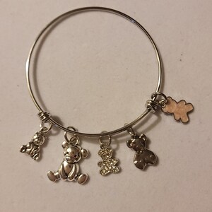 Silver Teddy Bear Bangle Bracelet, Bear Bracelet, Charm Bracelet, Teddy Bears, Bracelet,  Gift