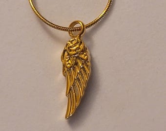 Gold Angel Wing Cremation Necklace: Stainless Steel Urn, 20 Inch Chain