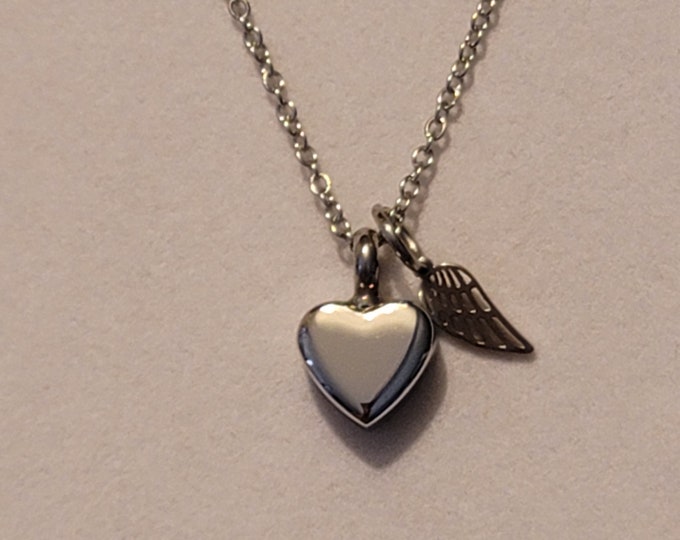 Silver Heart with Angel Wing Cremation Urn Necklace, Memorial Jewelry, Urn Necklace, Cremation Jewelry, Cremation Necklace, Urn, Gift