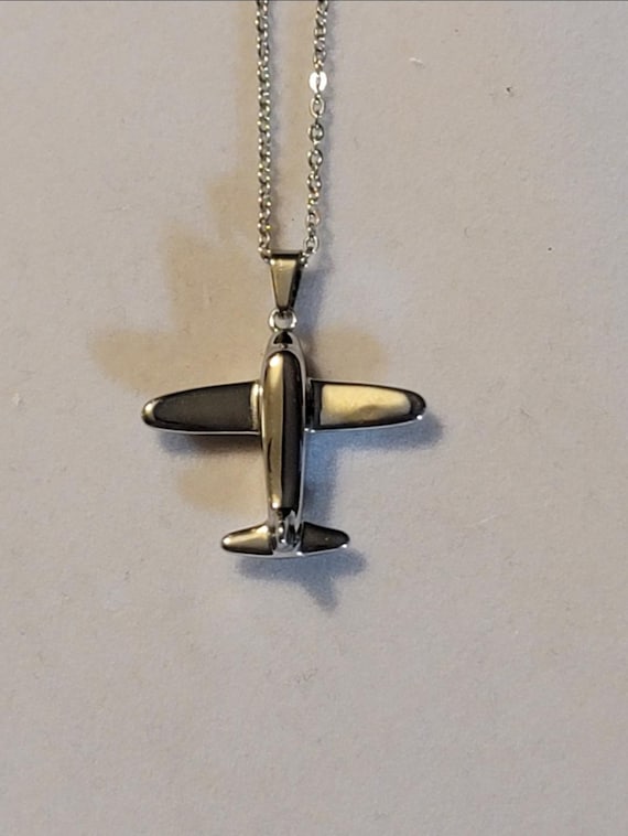 Silver Airplane Cremation Urn Necklace, Cremation Jewelry