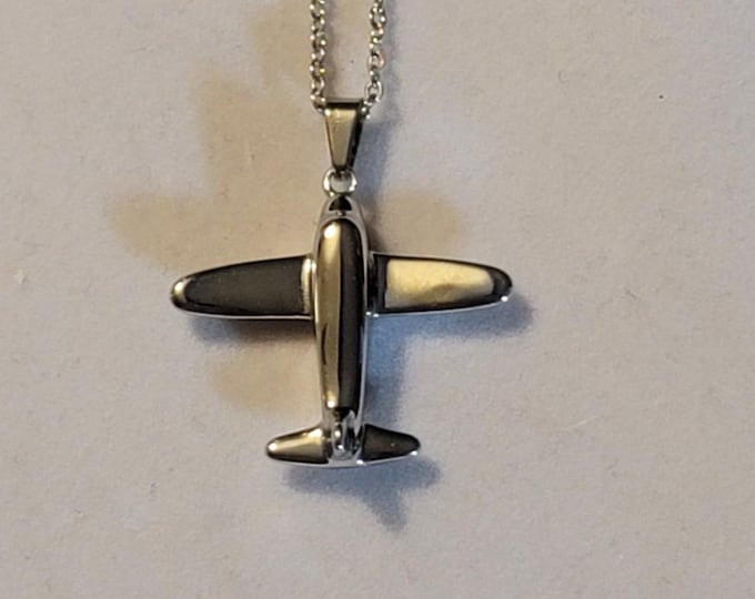 Silver Airplane Cremation Urn Necklace, Cremation Jewelry, Cremation Necklace, Airplane Urn, Urn Necklace, For Ashes, Necklace, Gift, Plane