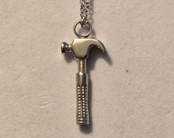 Silver Large Hammer Cremation Urn Necklace: Memorial Ash Pendant