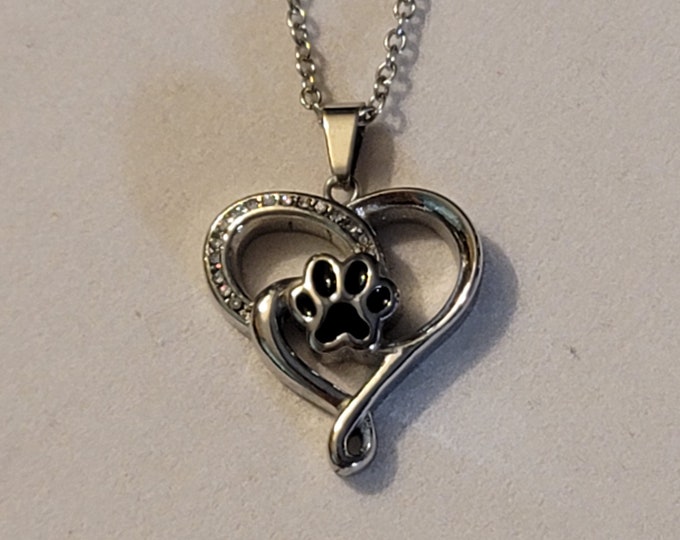 Silver Heart with Paw Print Cremation Urn Necklace, Cremation Jewelry, Urn Jewelry, Memorial Jewelry, Cremation Jewelry, Dog Ashes Necklace