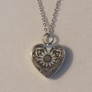 Silver Etched Sunflower Cremation Urn Necklace