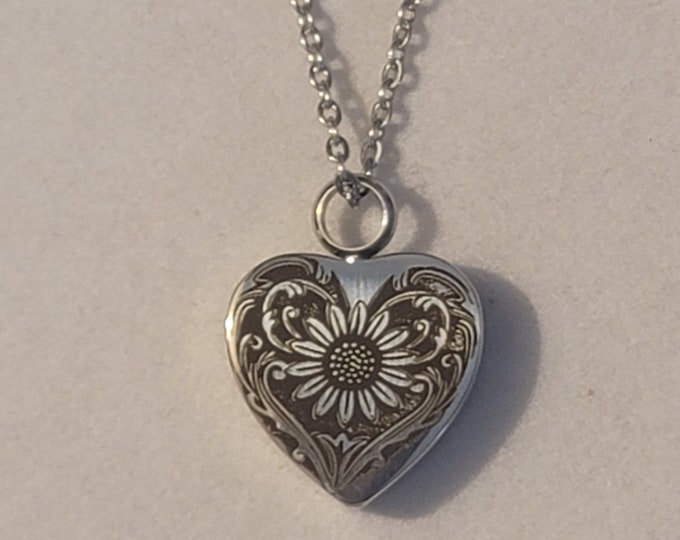Silver Etched Sunflower Cremation Urn Necklace