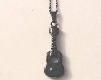 Schwarze Gitarre Urne Halskette: Edelstahl Musik Schmuck