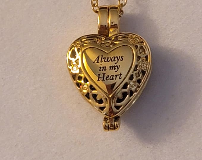 Gold Heart Locket Cremation Urn Necklace: 'Always In My Heart' - 20" Chain