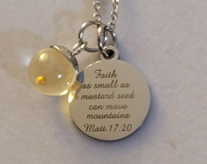 Silver Mustard Seed Charm Necklace, Faith Necklace, Necklace, Charm Necklace, Mustard Seed, Gift, Faith, Stainless Steel Necklace