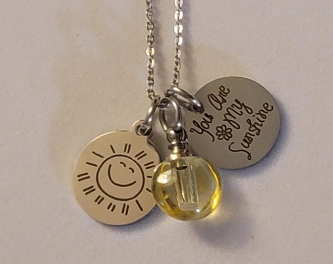 Silver You Are My Sunshine Cremation Urn Necklace, Cremation Jewelry, Glass Urn Necklace, Memorial Necklace, Urn Jewelry, Urn Necklace,