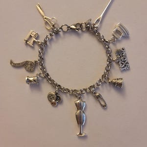Seamstress Charm Bracelet: Sewing Theme, Stainless Steel Chain